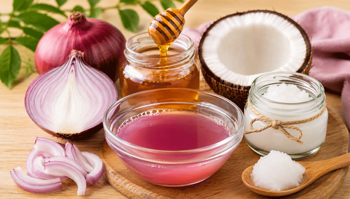 ماسک پیاز + عسل + روغن نارگیل (برای موهای خشک و آسیب‌دیده)