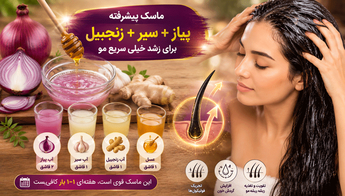 ماسک پیشرفته پیاز + سیر + زنجبیل (برای رشد خیلی سریع)